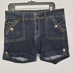 Sand Piper Size 18 High Waist Rolled Hem Jean Shorts Dark Wash Stretchy Denim
